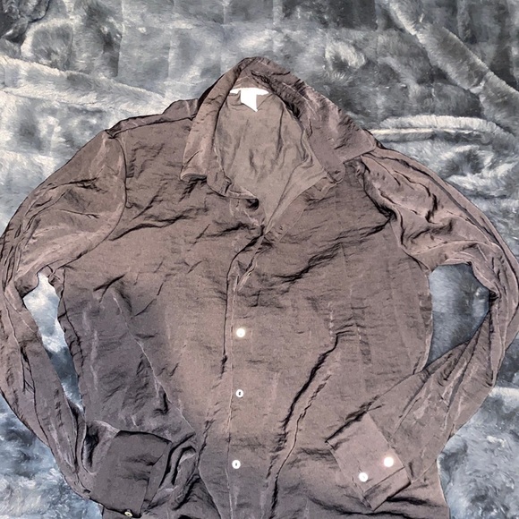 🔴Women’s Black Button Down Silky Top - Picture 1 of 4